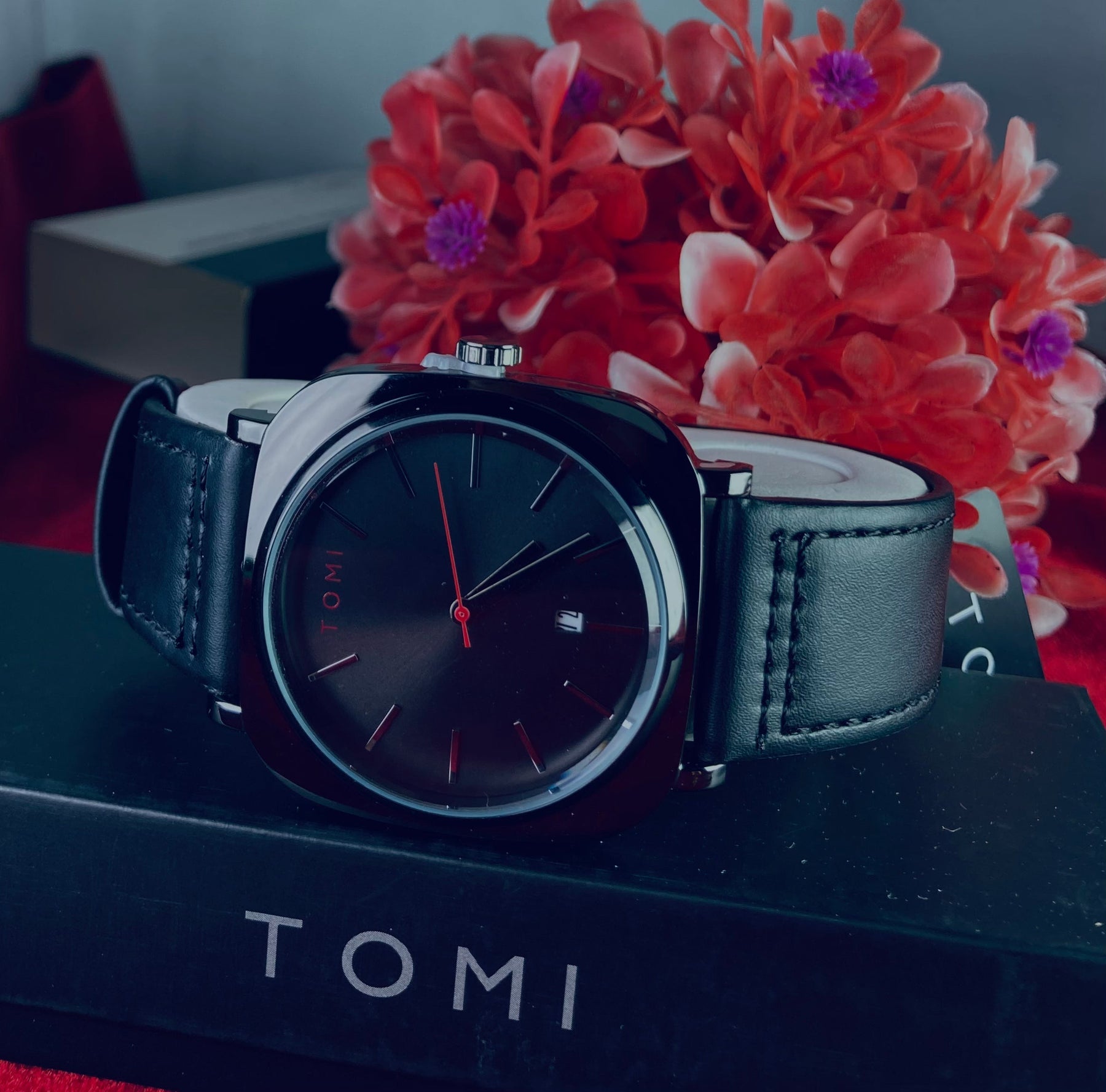 TOMI T-084 – Timeless Black Watch with Premium Leather Strap - Akun Treasures