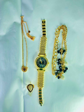 Elegant Gold Jewelry Set – Watch, Necklace, Bracelet & Ring