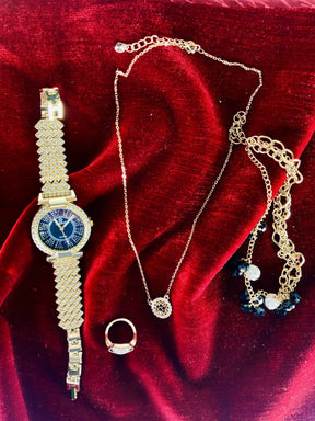 Elegant Gold Jewelry Set – Watch, Necklace, Bracelet & Ring