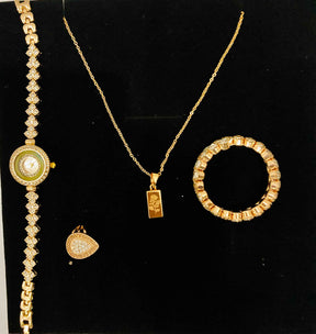 Elegant Gold Jewelry Set – Watch, Necklace, Bracelet & Ring