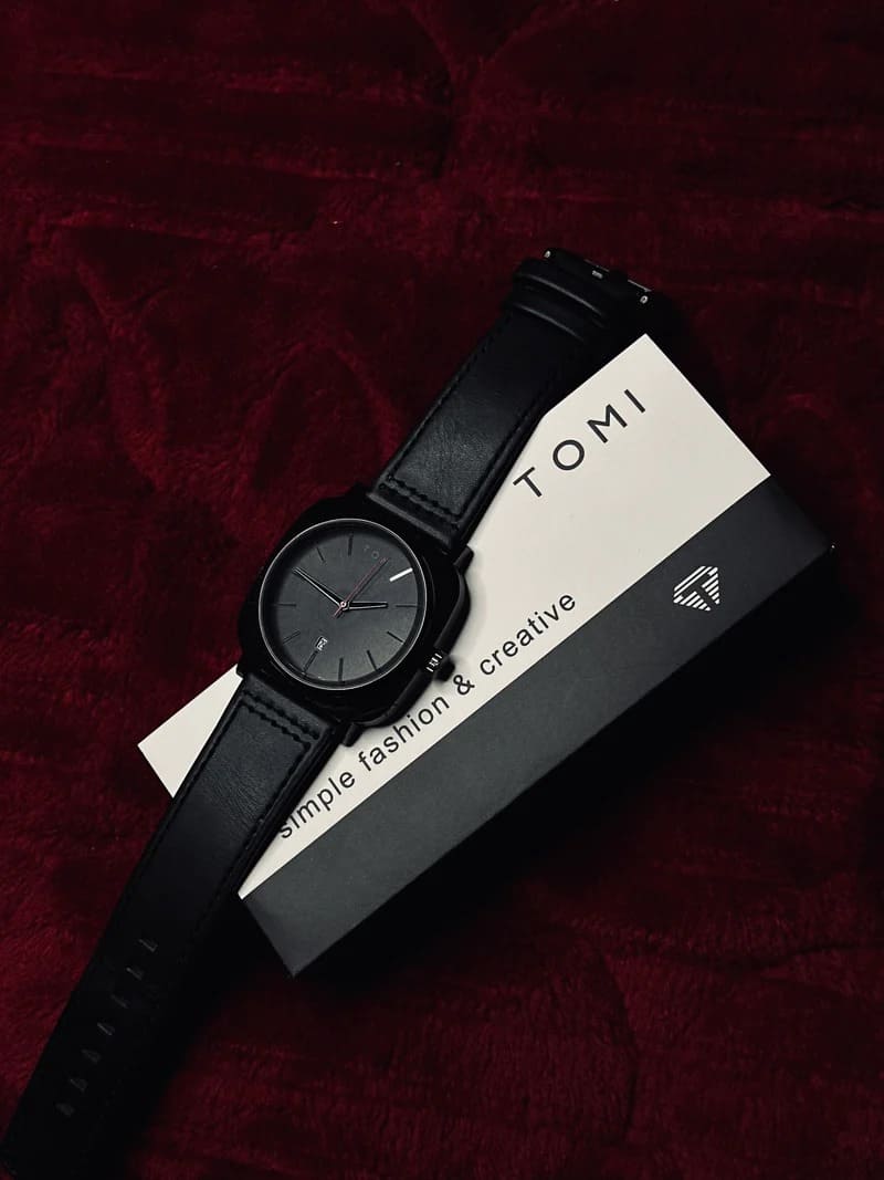 TOMI T-084 – Timeless Black Watch with Premium Leather Strap - Akun Treasures